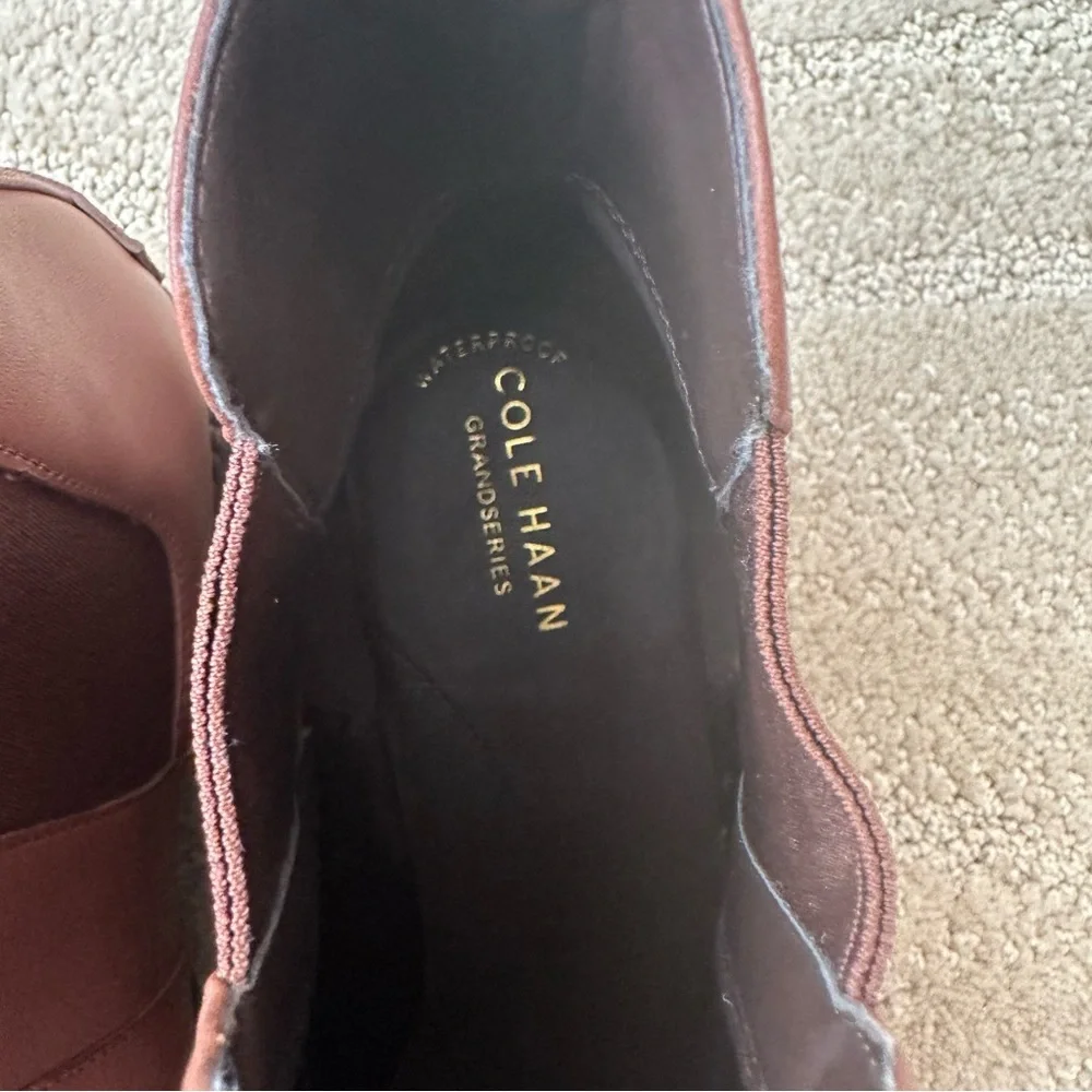 NEW COLE HAAN Nora Leather Ankle Chelsea Waterproof Boots Chestnut Brown Sze 9.5